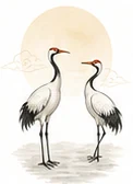 Two red-crowned cranes symbolizing compatibility