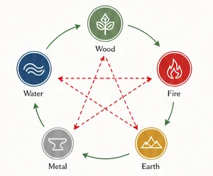 Diagram of the Five Elements generating and controlling cycles