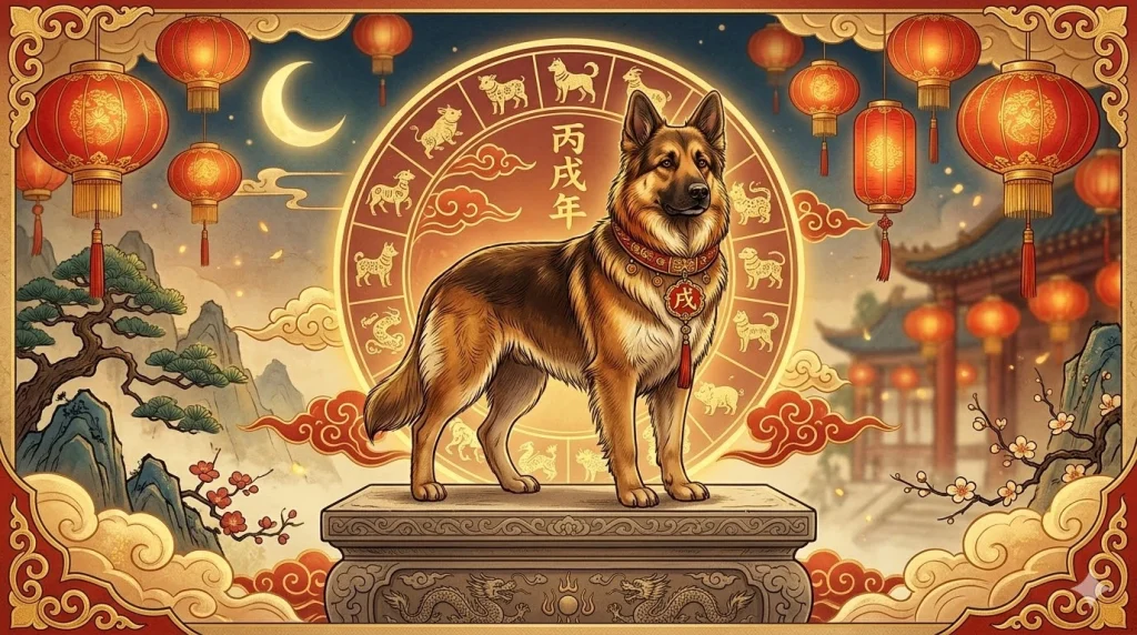 Chinese zodiac dog illustRation symbolizing loyalty and 2026 horoscope fortune in Chinese astrology