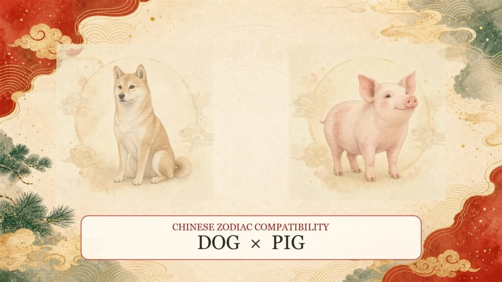 Dog and Pig symbols on a Chinese zodiac compatibility cover