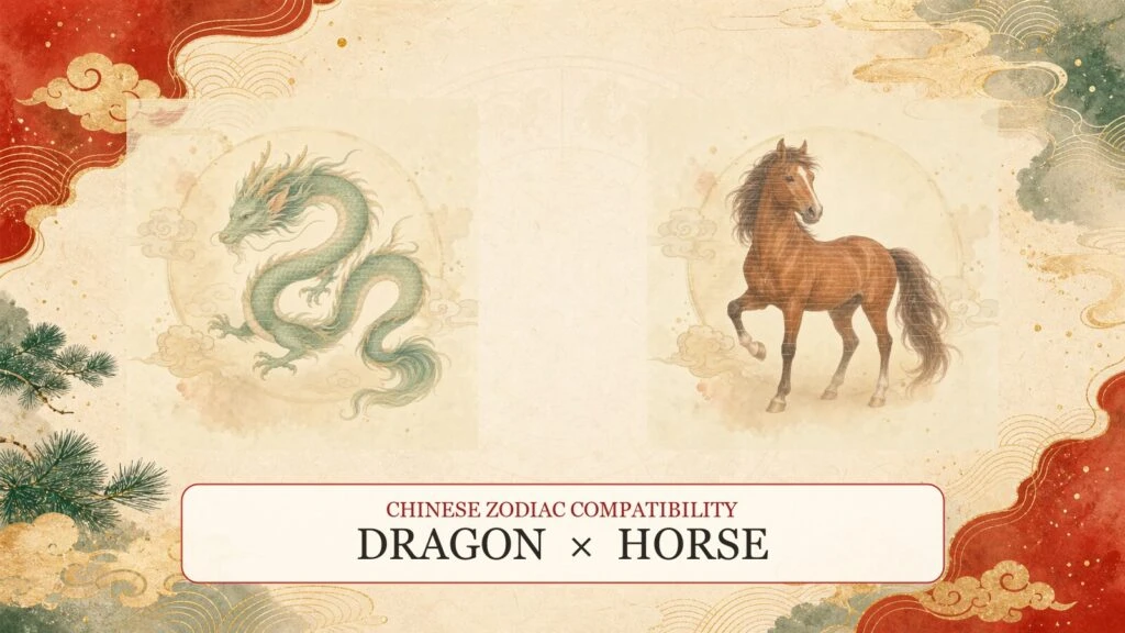 Dragon and Horse symbols on a Chinese zodiac compatibility cover