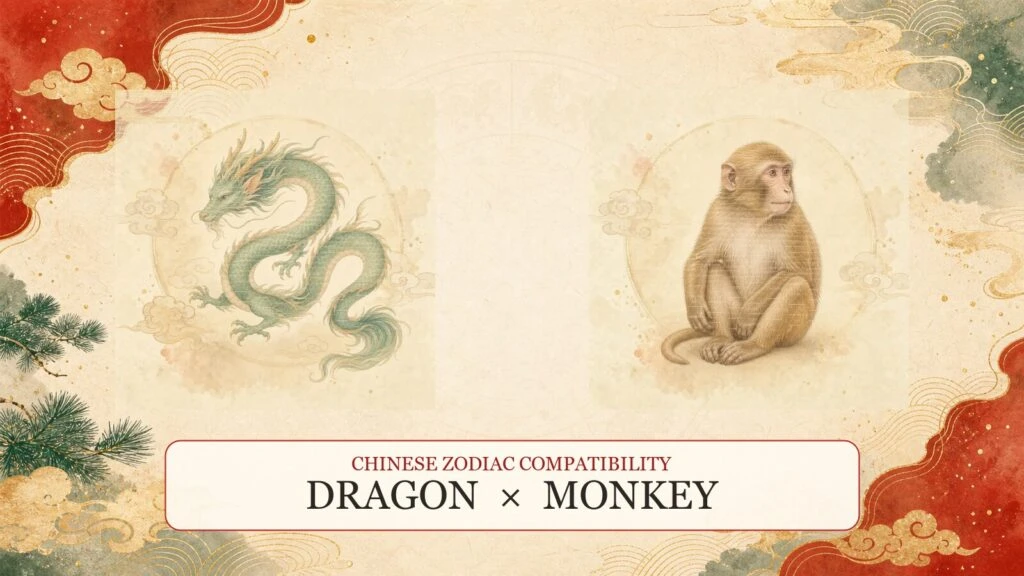Dragon and Monkey symbols on a Chinese zodiac compatibility cover