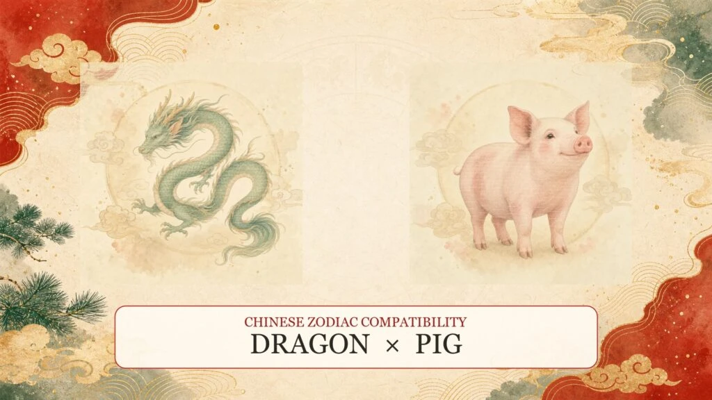 Dragon and Pig symbols on a Chinese zodiac compatibility cover