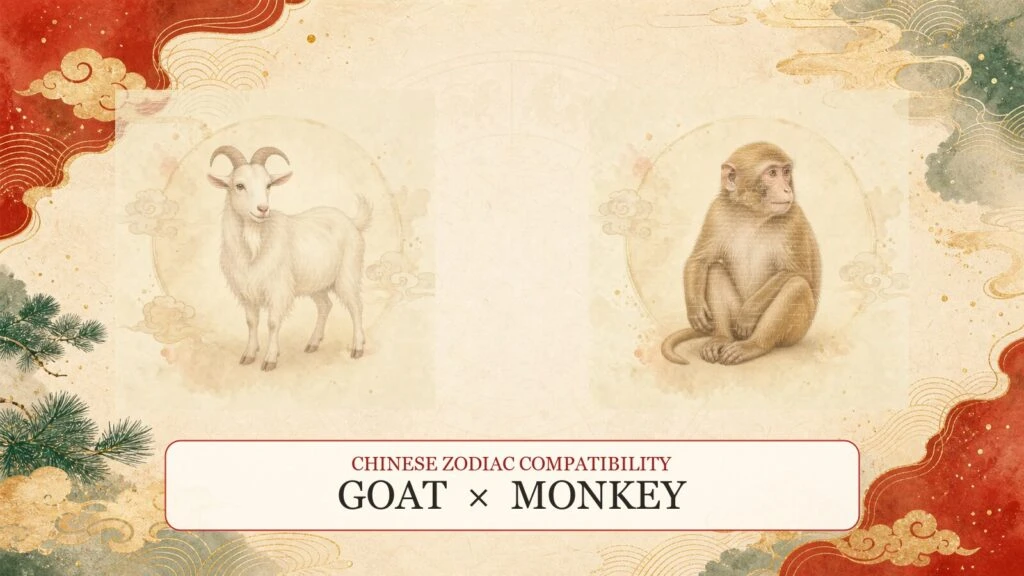Goat and Monkey symbols on a Chinese zodiac compatibility cover