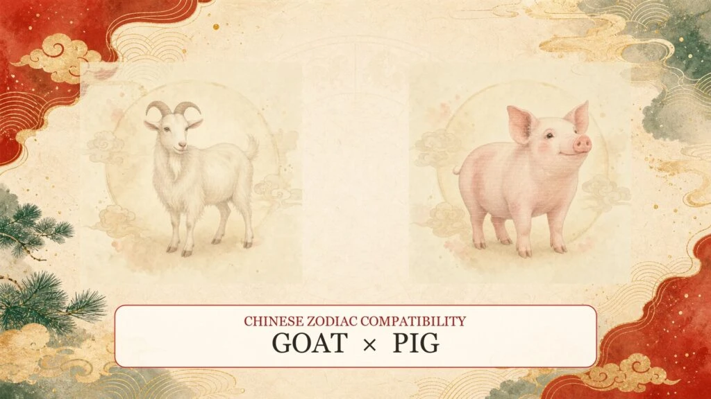 Goat and Pig symbols on a Chinese zodiac compatibility cover
