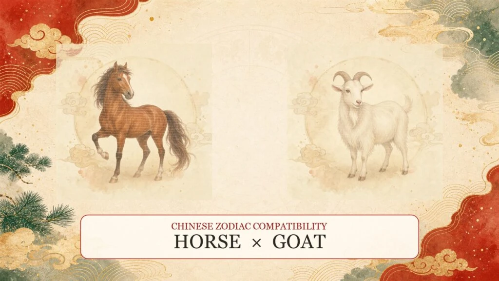 Horse and Goat symbols on a Chinese zodiac compatibility cover