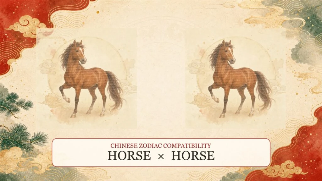 Horse and Horse symbols on a Chinese zodiac compatibility cover