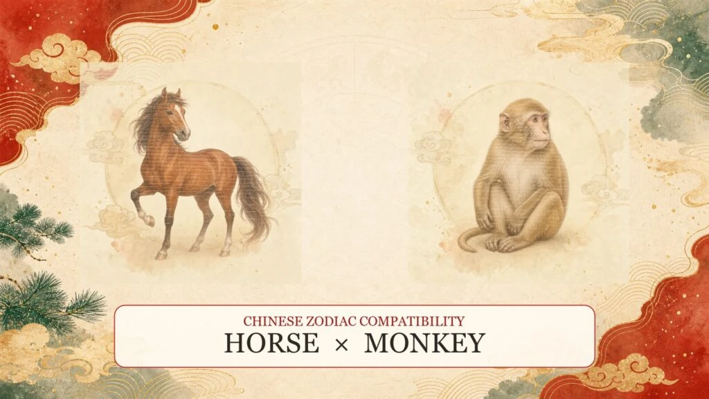 Horse and Monkey symbols on a Chinese zodiac compatibility cover