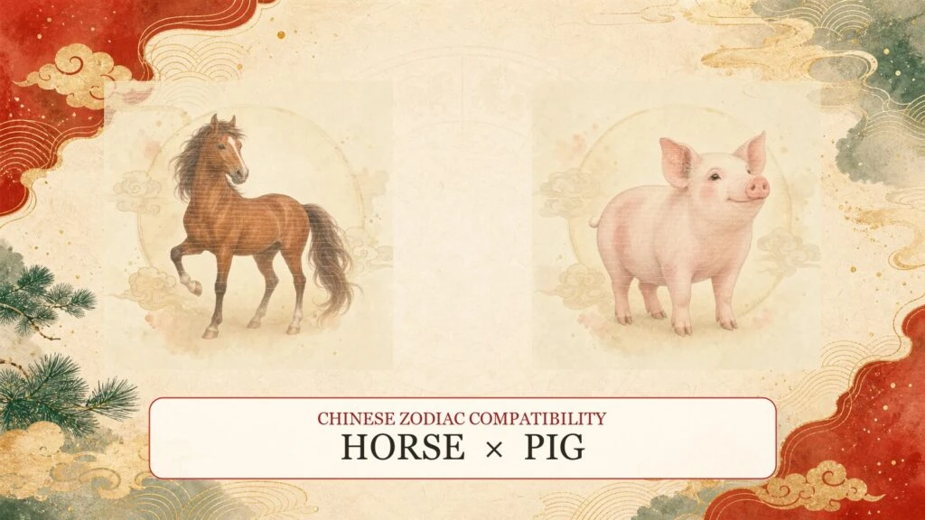 Horse and Pig symbols on a Chinese zodiac compatibility cover