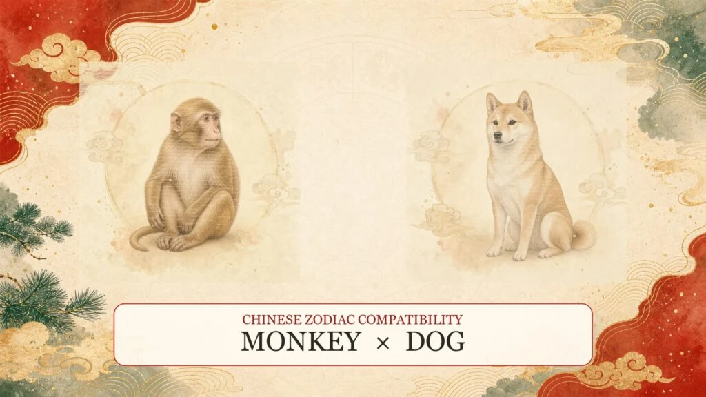 Monkey and Dog symbols on a Chinese zodiac compatibility cover