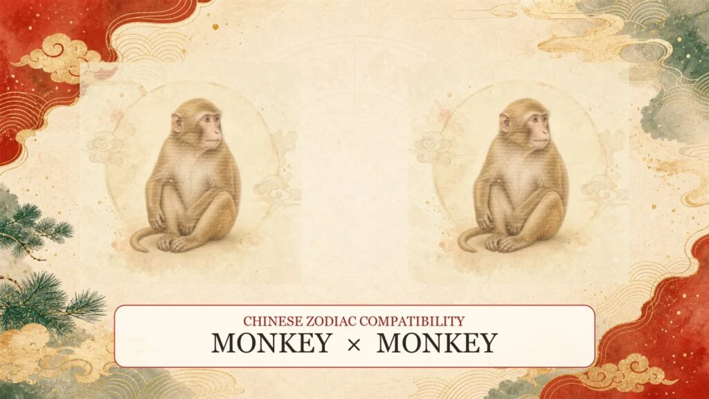 Monkey and Monkey symbols on a Chinese zodiac compatibility cover