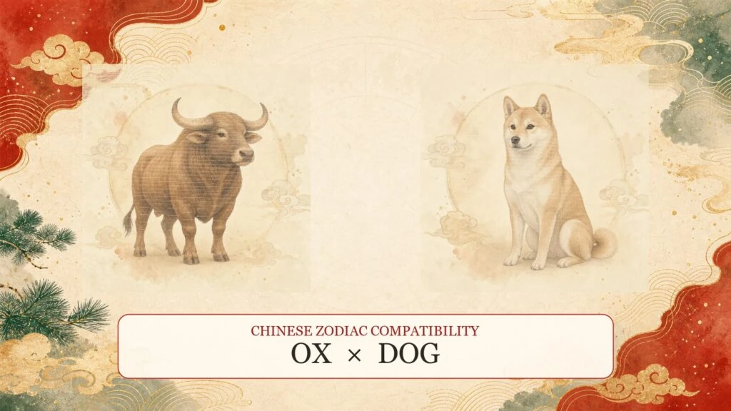 Ox and Dog symbols on a Chinese zodiac compatibility cover