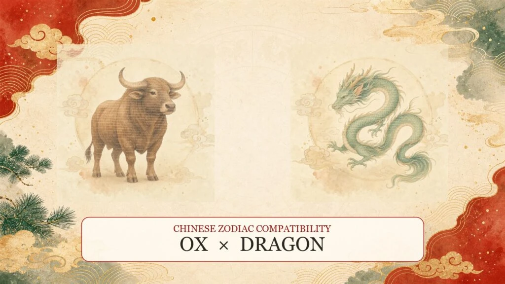 Ox and Dragon symbols on a Chinese zodiac compatibility cover