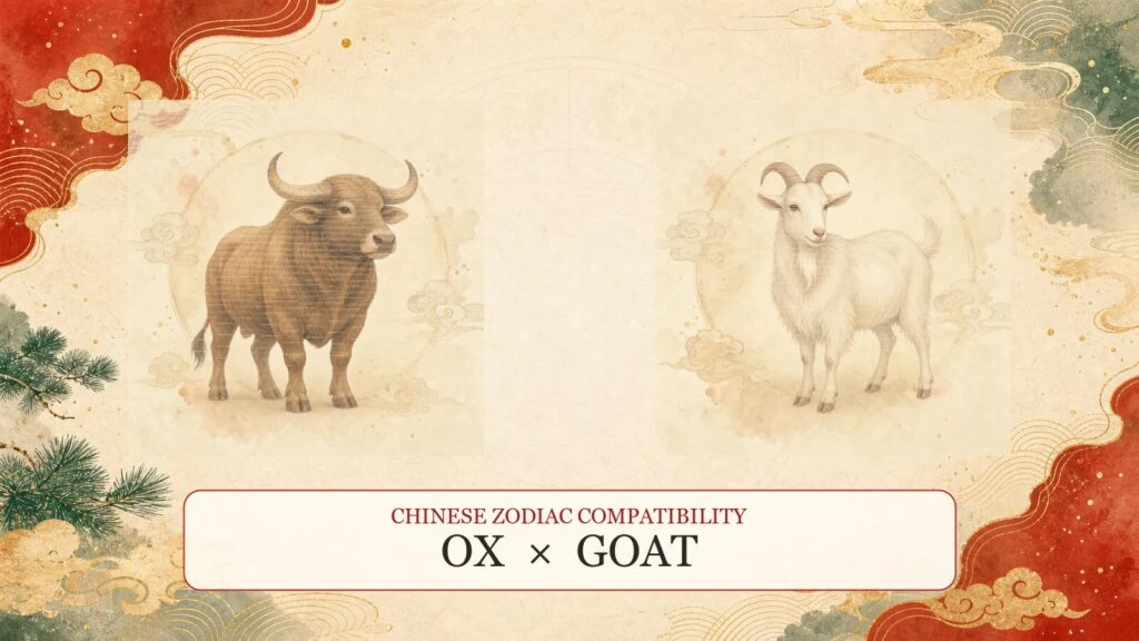 Ox and Goat symbols on a Chinese zodiac compatibility cover