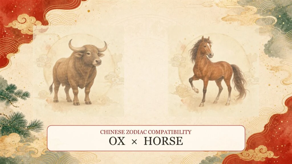 Ox and Horse symbols on a Chinese zodiac compatibility cover