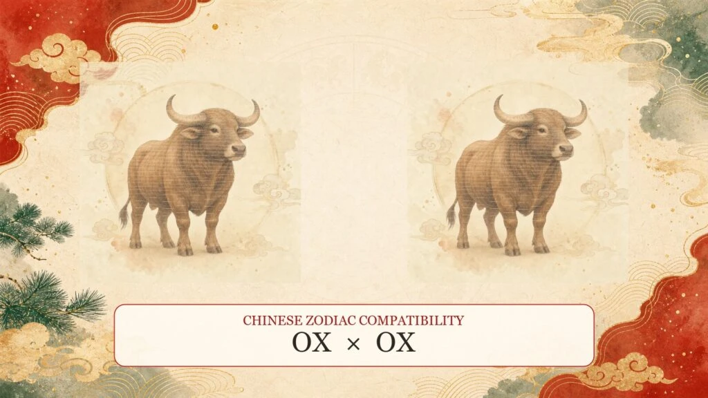 Ox and Ox symbols on a Chinese zodiac compatibility cover