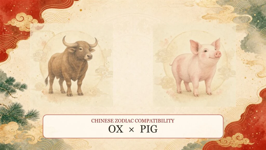 Ox and Pig symbols on a Chinese zodiac compatibility cover