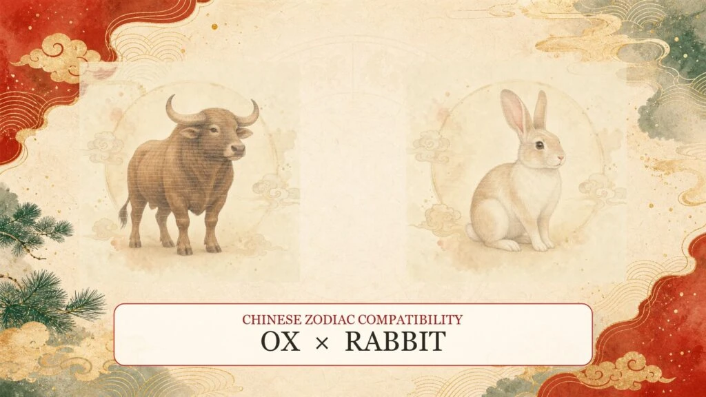 Ox and Rabbit symbols on a Chinese zodiac compatibility cover