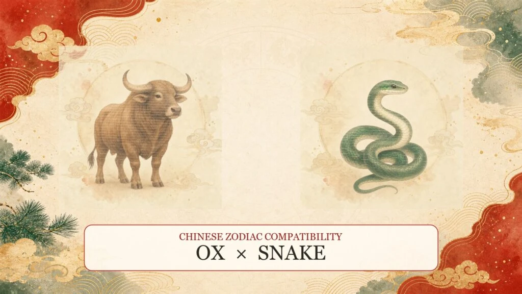 Ox and Snake symbols on a Chinese zodiac compatibility cover