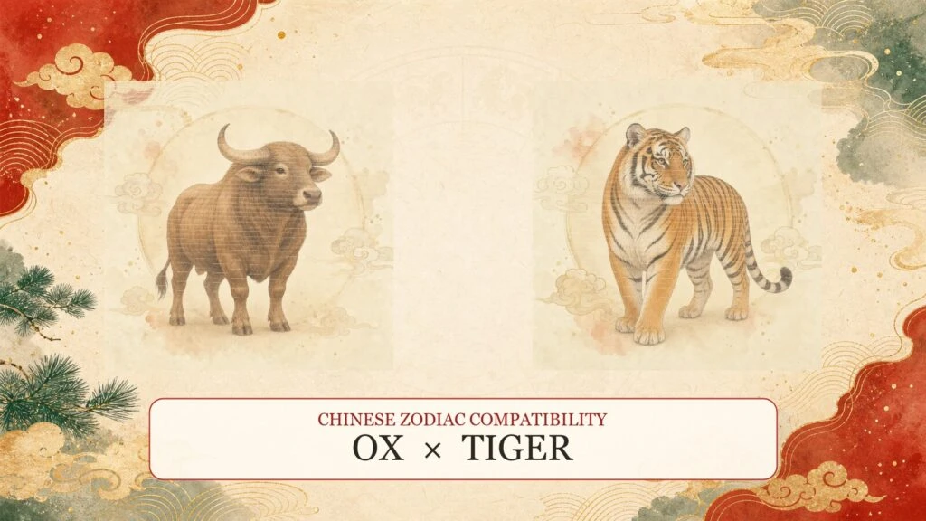 Ox and Tiger symbols on a Chinese zodiac compatibility cover
