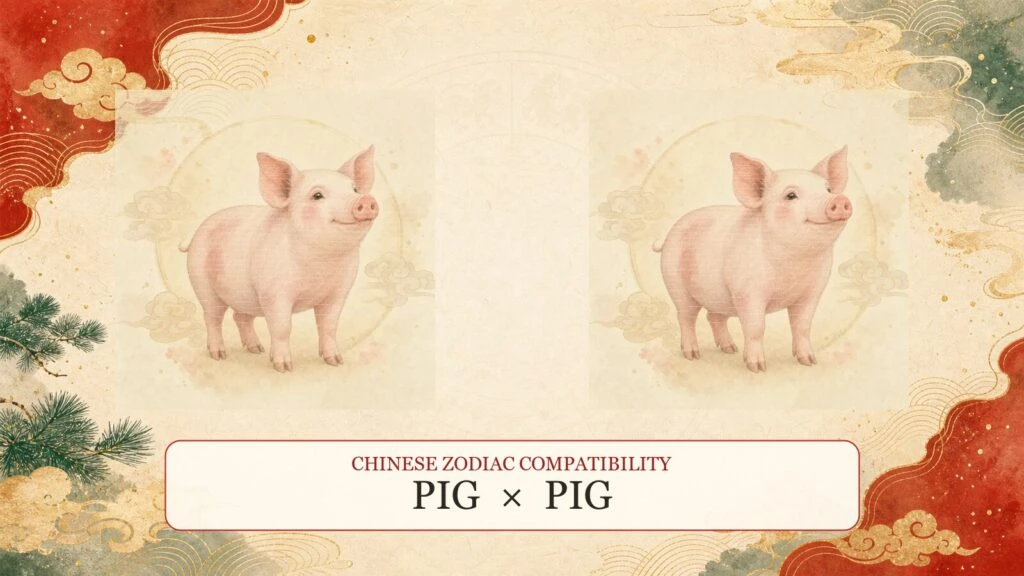 Pig and Pig symbols on a Chinese zodiac compatibility cover