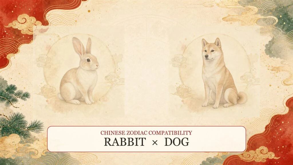 Rabbit and Dog symbols on a Chinese zodiac compatibility cover