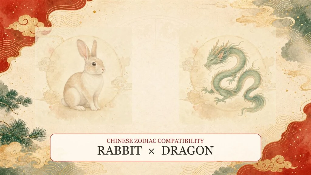 Rabbit and Dragon symbols on a Chinese zodiac compatibility cover