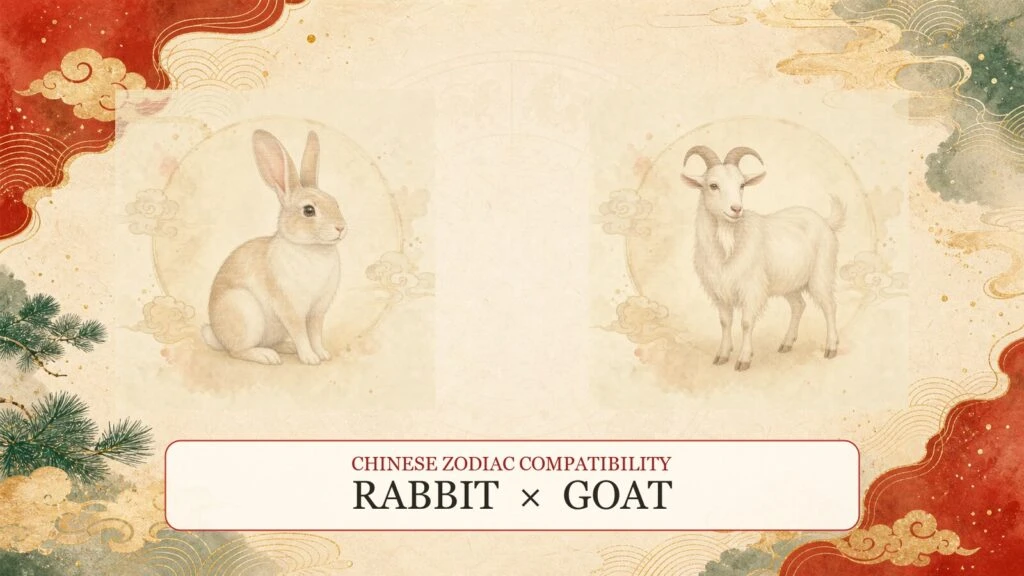 Rabbit and Goat symbols on a Chinese zodiac compatibility cover