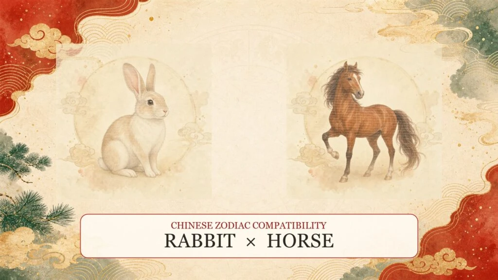 Rabbit and Horse symbols on a Chinese zodiac compatibility cover
