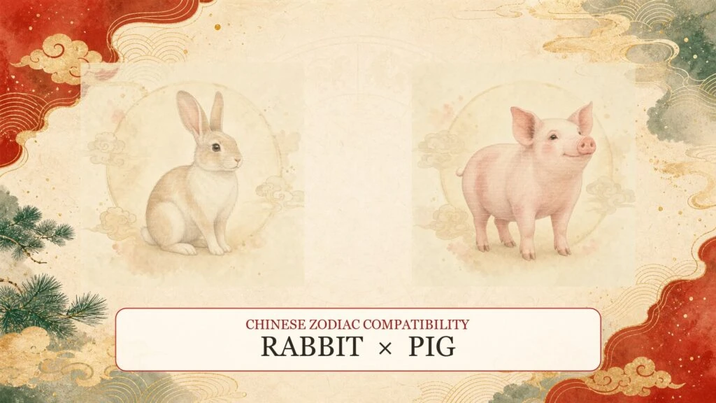 Rabbit and Pig symbols on a Chinese zodiac compatibility cover