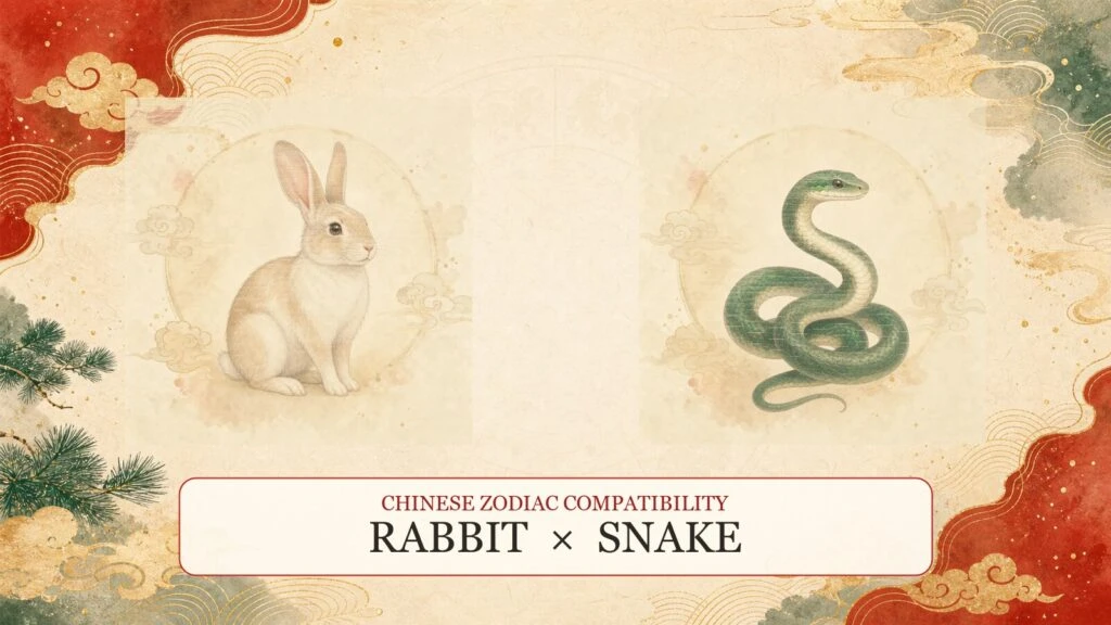 Rabbit and Snake symbols on a Chinese zodiac compatibility cover