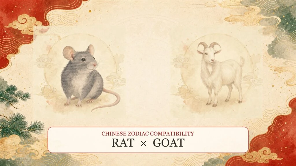 Rat and Goat symbols on a Chinese zodiac compatibility cover