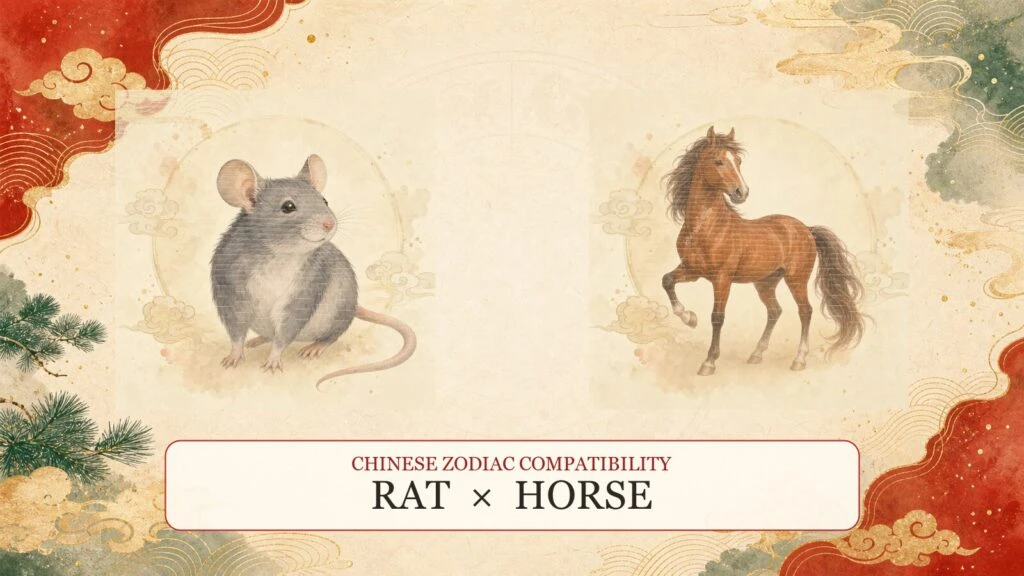 Rat and Horse symbols on a Chinese zodiac compatibility cover