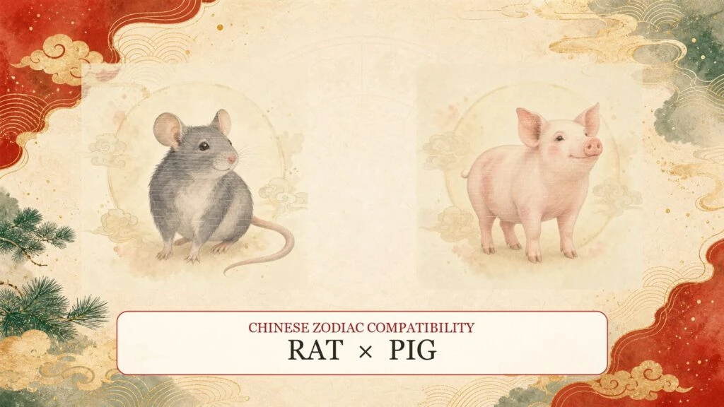 Rat and Pig symbols on a Chinese zodiac compatibility cover