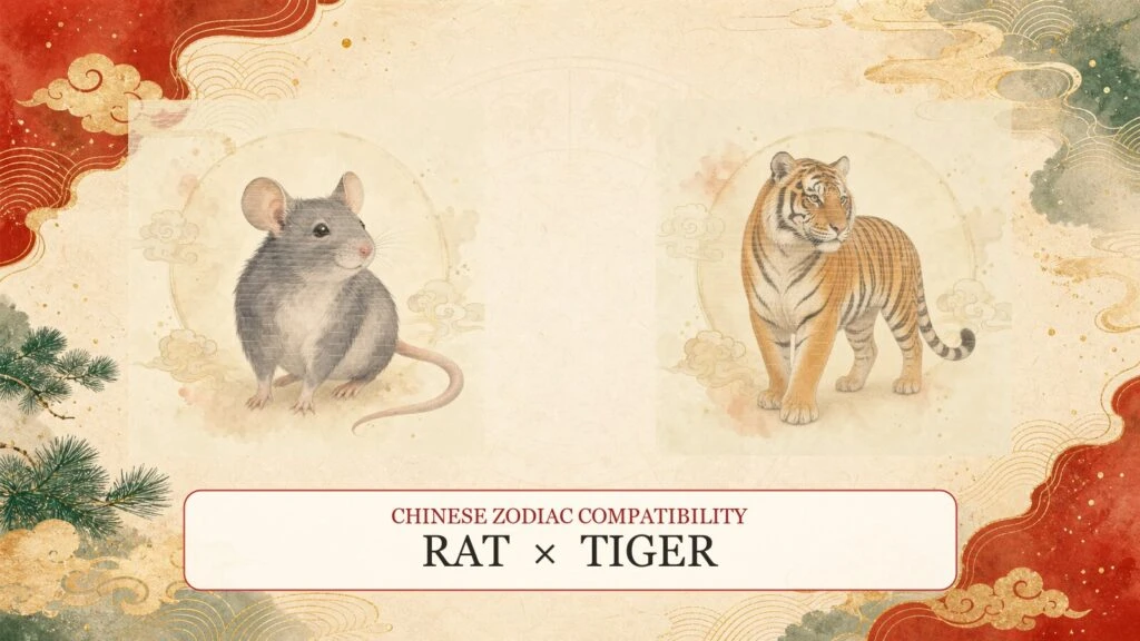 Rat and Tiger symbols on a Chinese zodiac compatibility cover