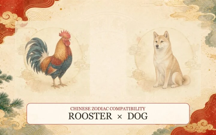 Rooster and Dog symbols on a Chinese zodiac compatibility cover