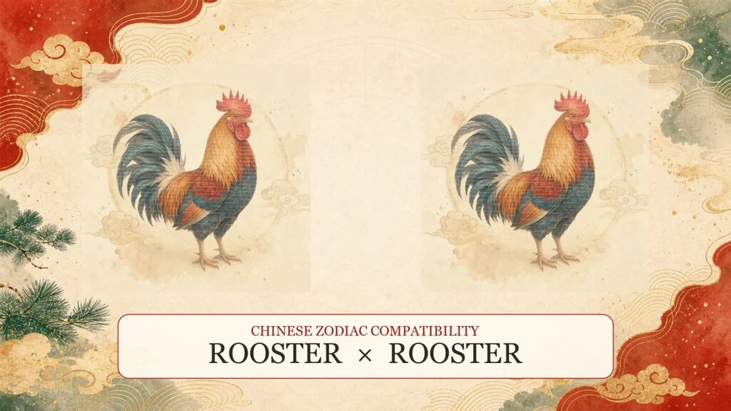 Rooster and Rooster symbols on a Chinese zodiac compatibility cover