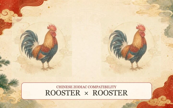 Rooster and Rooster symbols on a Chinese zodiac compatibility cover