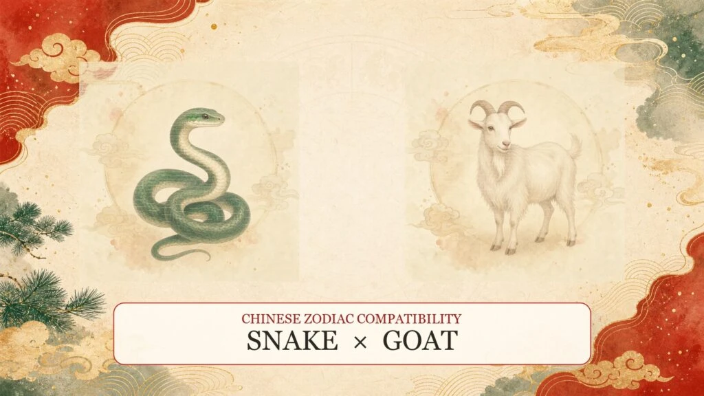Snake and Goat symbols on a Chinese zodiac compatibility cover