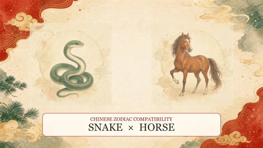 Snake and Horse symbols on a Chinese zodiac compatibility cover
