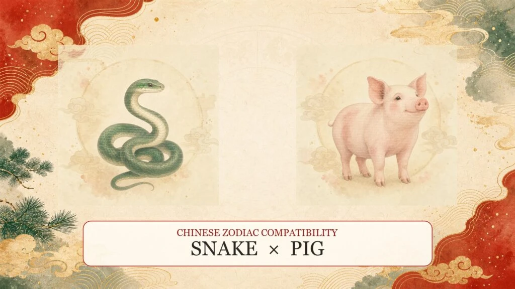 Snake and Pig symbols on a Chinese zodiac compatibility cover