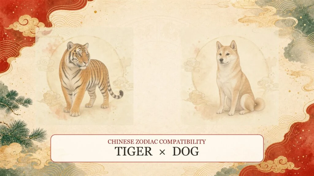 Tiger and Dog symbols on a Chinese zodiac compatibility cover