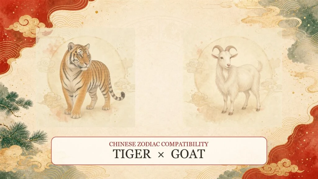 Tiger and Goat symbols on a Chinese zodiac compatibility cover