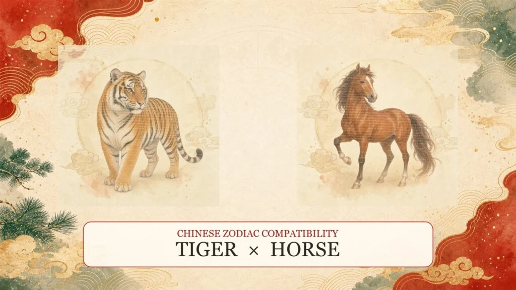 Tiger and Horse symbols on a Chinese zodiac compatibility cover
