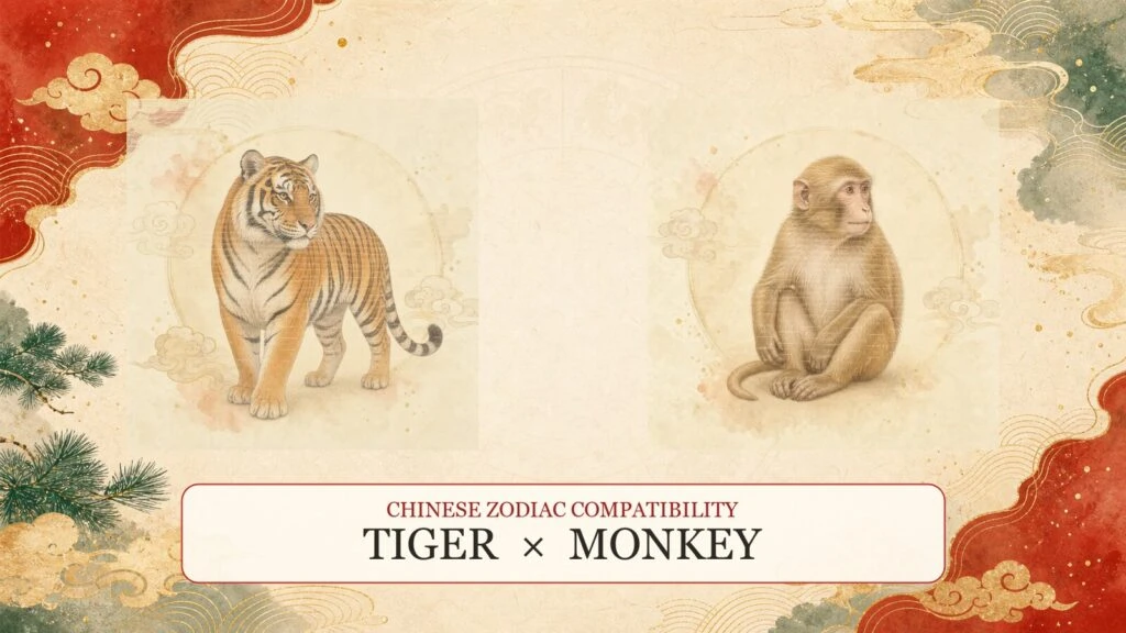 Tiger and Monkey symbols on a Chinese zodiac compatibility cover