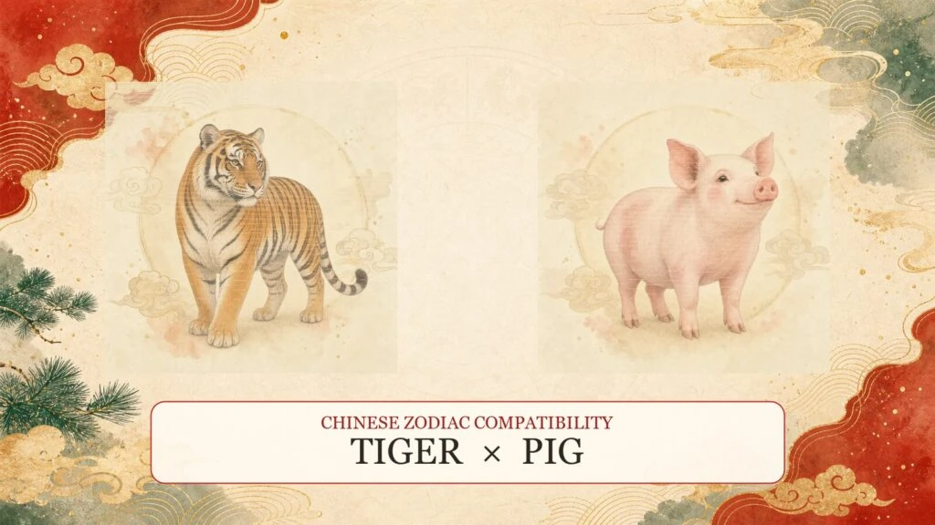 Tiger and Pig symbols on a Chinese zodiac compatibility cover